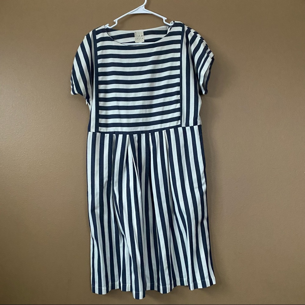 clad & cloth dress, navy and white stripe, medium